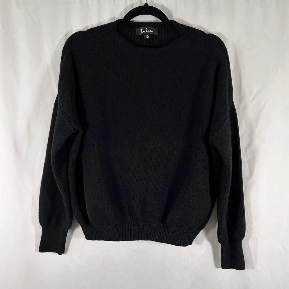 Lulus Sweater Women's Small Black Knit Slit Neck Long Sleeve Pullover